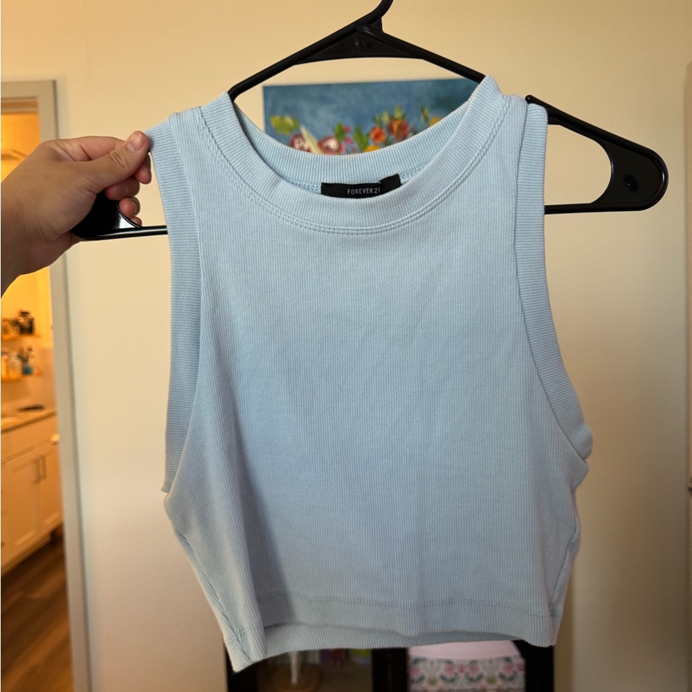 Forever 21 Sky Blue Ribbed Tank Top